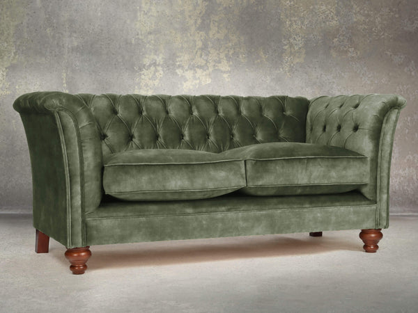 Darcy Snug 2 Seat Chesterfield Sofa In Jade Vintage Velvet