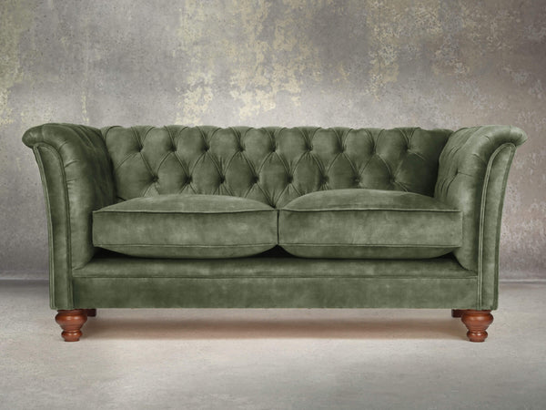 Darcy Snug 2 Seat Chesterfield Sofa In Jade Vintage Velvet