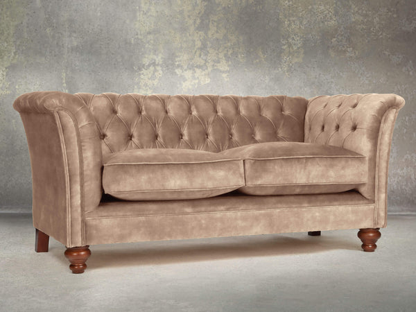 Darcy Snug 2 Seat Chesterfield Sofa In Mocha Vintage Velvet