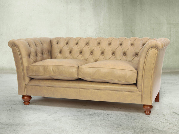 Darcy Snug 2 Seat Chesterfield Sofa In Mushroom Ol' School Leather