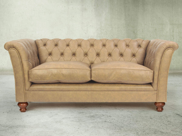 Darcy Snug 2 Seat Chesterfield Sofa In Mushroom Ol' School Leather