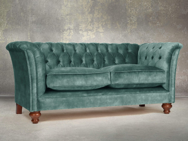 Darcy Snug 2 Seat Chesterfield Sofa In Ocean Storm Vintage Velvet