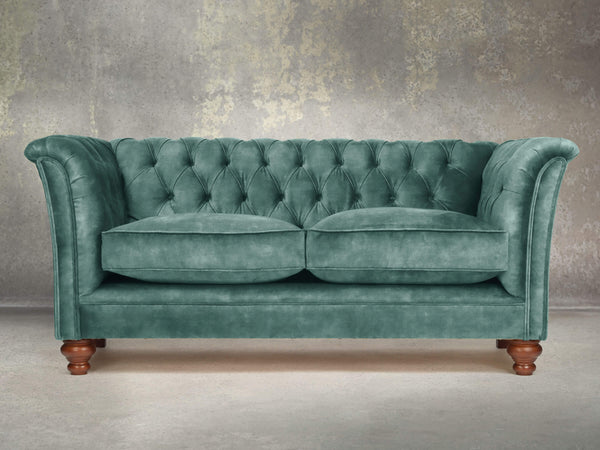 Darcy Snug 2 Seat Chesterfield Sofa In Ocean Storm Vintage Velvet