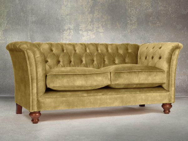 Darcy Snug 2 Seat Chesterfield Sofa In Olive Vintage Velvet