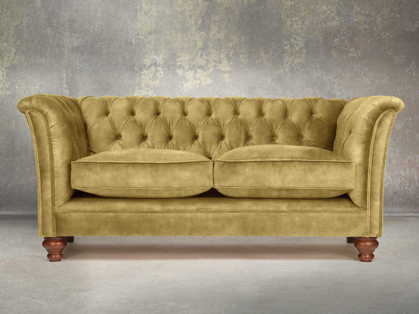 Darcy Snug 2 Seat Chesterfield Sofa In Olive Vintage Velvet