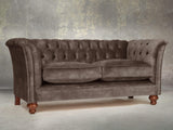 Darcy Snug 2 Seat Chesterfield Sofa In Otter Vintage Velvet