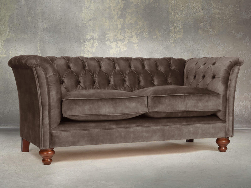 Darcy Snug 2 Seat Chesterfield Sofa In Otter Vintage Velvet