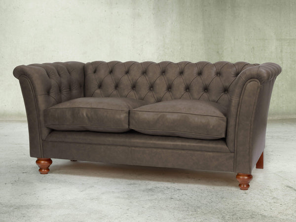 Darcy Snug 2 Seat Chesterfield Sofa In Pewter Ol' School Leather