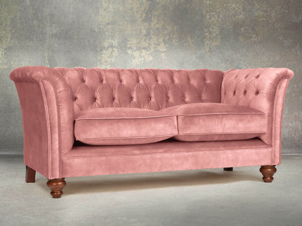 Darcy Snug 2 Seat Chesterfield Sofa In Pink Blush Vintage Velvet