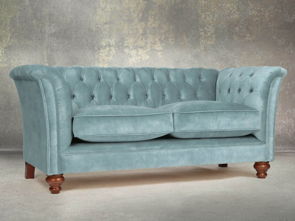 Darcy Snug 2 Seat Chesterfield Sofa In Summer Mist Vintage Velvet