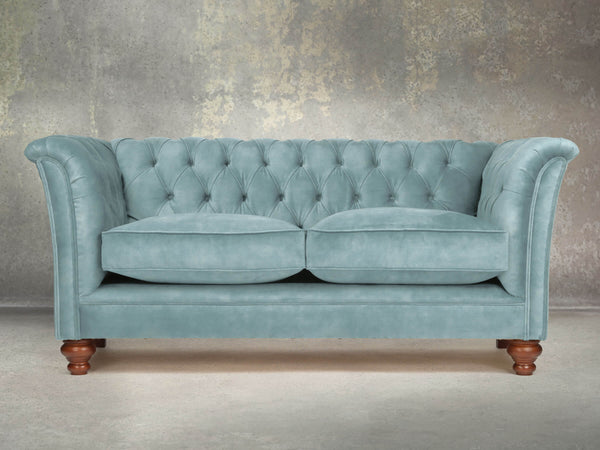 Darcy Snug 2 Seat Chesterfield Sofa In Summer Mist Vintage Velvet