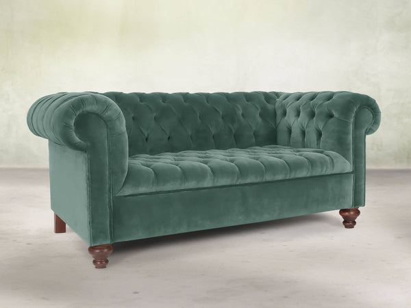 Elsa 2 Seat Chesterfield Sofa In Aqua Lush Velvet