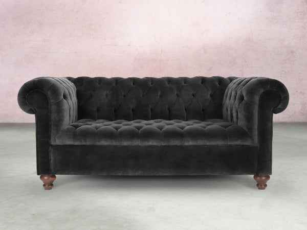 Elsa 2 Seat Chesterfield Sofa In Black Cat Vintage Velvet