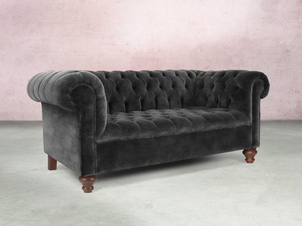 Elsa 2 Seat Chesterfield Sofa In Black Cat Vintage Velvet