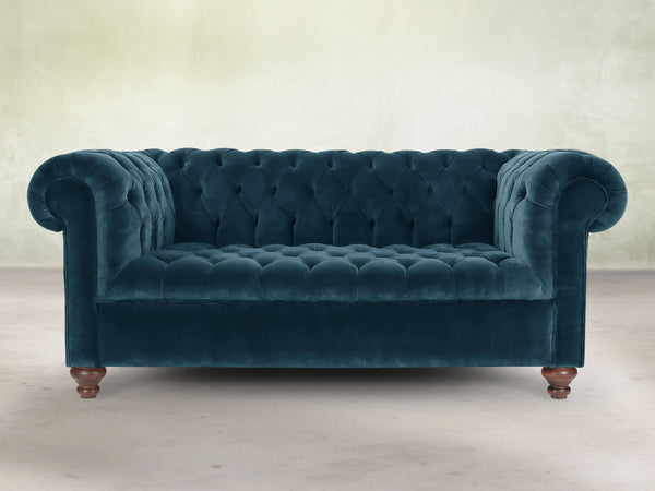 Elsa 2 Seat Chesterfield Sofa In Blue Lush Velvet