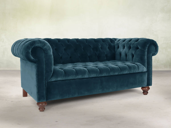 Elsa 2 Seat Chesterfield Sofa In Blue Lush Velvet