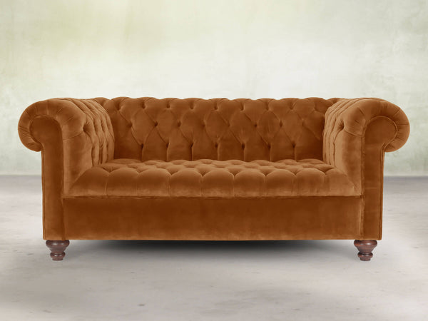 Elsa 2 Seat Chesterfield Sofa In Burnt Orange Lush Velvet