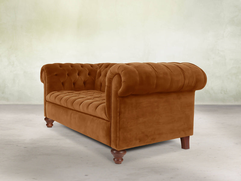 Elsa 2 Seat Chesterfield Sofa In Burnt Orange Lush Velvet