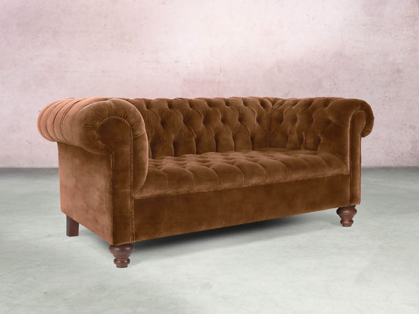 Elsa 2 Seat Chesterfield Sofa In Burnt Umber Vintage Velvet