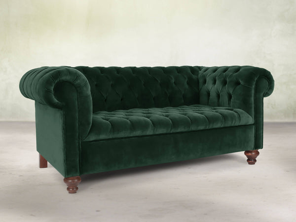 Elsa 2 Seat Chesterfield Sofa In Dark Green Lush Velvet