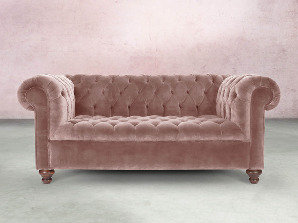 Elsa 2 Seat Chesterfield Sofa In Dusky Pink Vintage Velvet