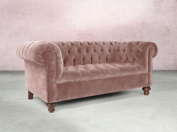 Elsa 2 Seat Chesterfield Sofa In Dusky Pink Vintage Velvet