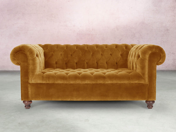 Elsa 2 Seat Chesterfield Sofa In Gold Vintage Velvet