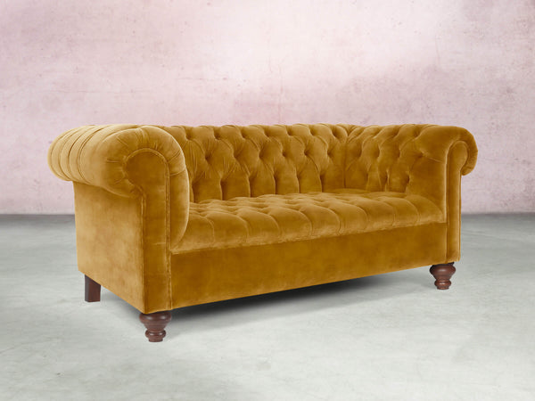 Elsa 2 Seat Chesterfield Sofa In Gold Vintage Velvet