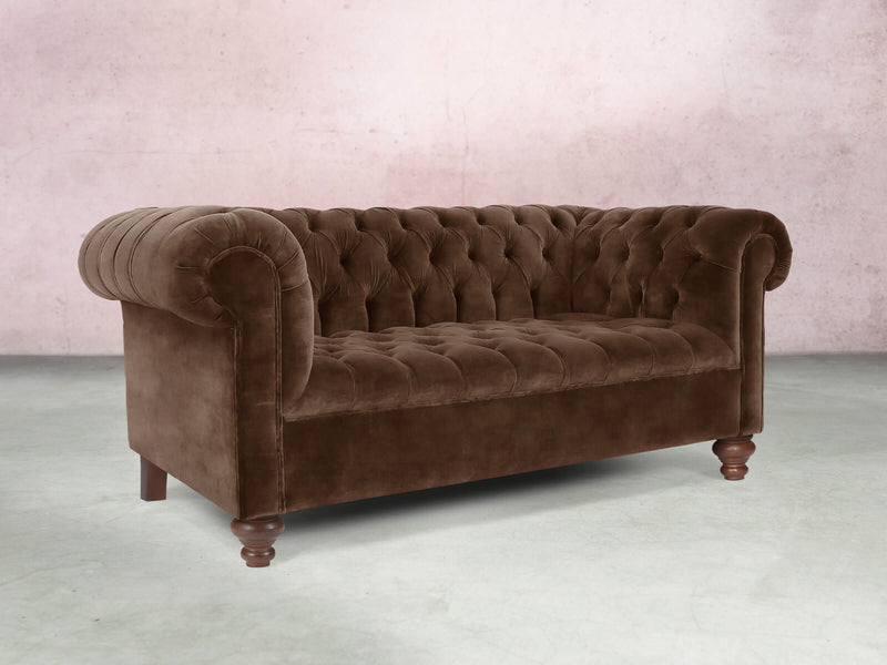 Elsa 2 Seat Chesterfield Sofa In Hickory Vintage Velvet