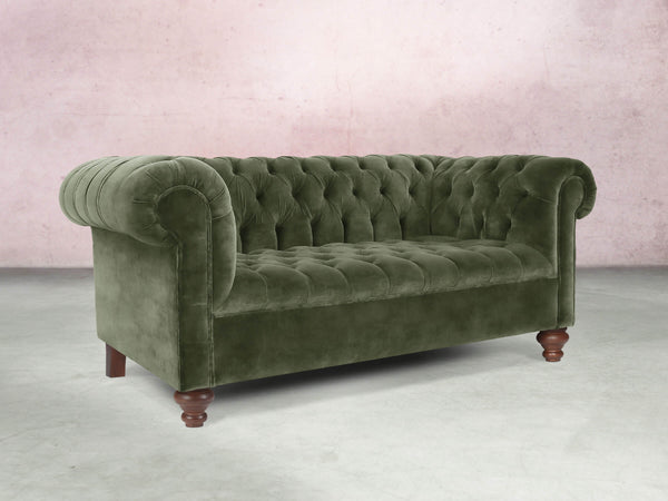 Elsa 2 Seat Chesterfield Sofa In Jade Vintage Velvet