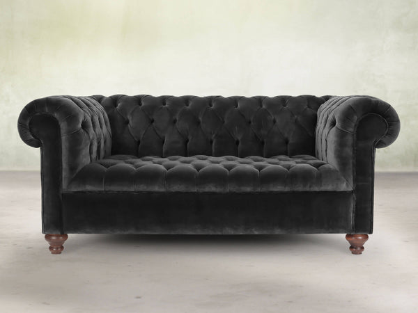 Elsa 2 Seat Chesterfield Sofa In Jet Black Lush Velvet