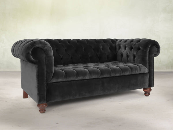 Elsa 2 Seat Chesterfield Sofa In Jet Black Lush Velvet