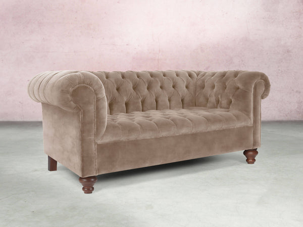 Elsa 2 Seat Chesterfield Sofa In Mocha Vintage Velvet