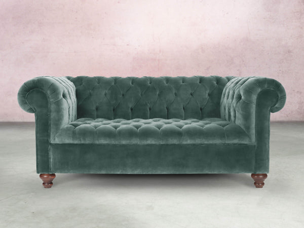 Elsa 2 Seat Chesterfield Sofa In Ocean Storm Vintage Velvet