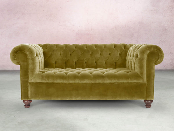 Elsa 2 Seat Chesterfield Sofa In Olive Vintage Velvet