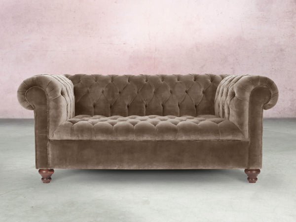 Elsa 2 Seat Chesterfield Sofa In Otter Vintage Velvet