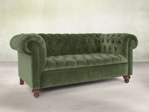 Elsa 2 Seat Chesterfield Sofa In Pine Lush Velvet