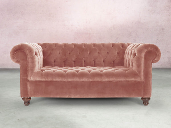 Elsa 2 Seat Chesterfield Sofa In Pink Blush Vintage Velvet