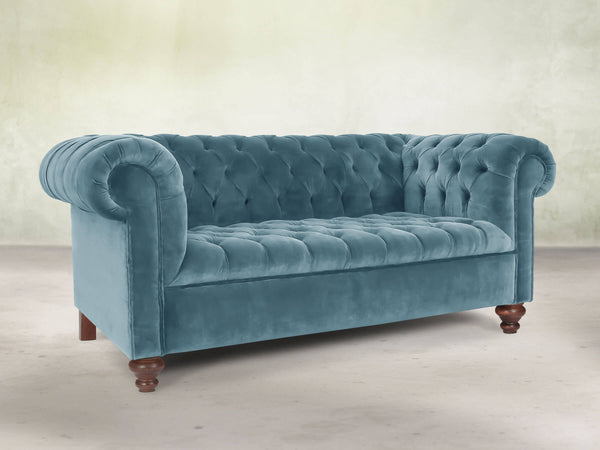 Elsa 2 Seat Chesterfield Sofa In Sky Lush Velvet