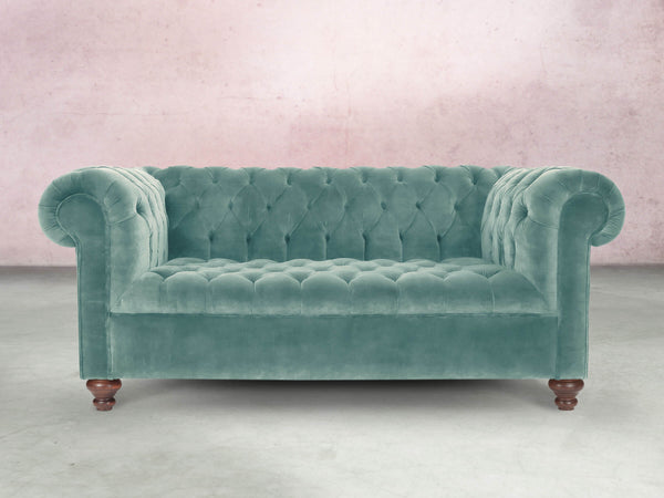 Elsa 2 Seat Chesterfield Sofa In Summer Mist Vintage Velvet