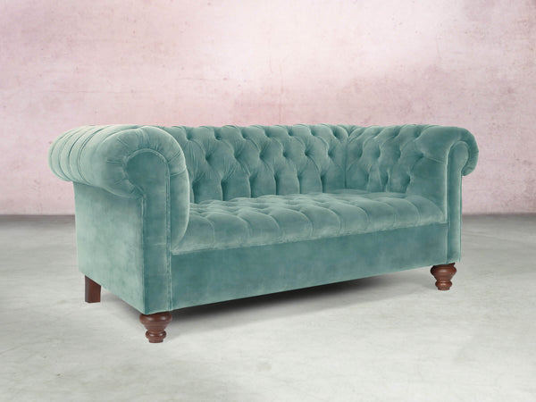 Elsa 2 Seat Chesterfield Sofa In Summer Mist Vintage Velvet