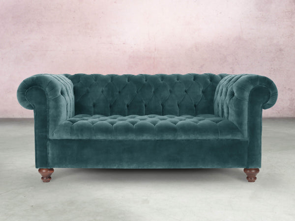 Elsa 2 Seat Chesterfield Sofa In Teal Vintage Velvet