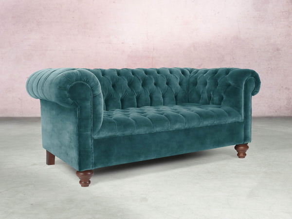 Elsa 2 Seat Chesterfield Sofa In Teal Vintage Velvet