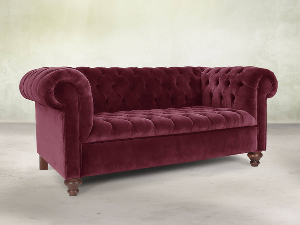 Elsa 2 Seat Chesterfield Sofa In Wine Lush Velvet