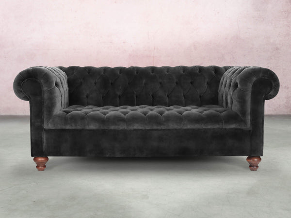 Elsa 3 Seat Chesterfield Sofa In Black Cat Vintage Velvet