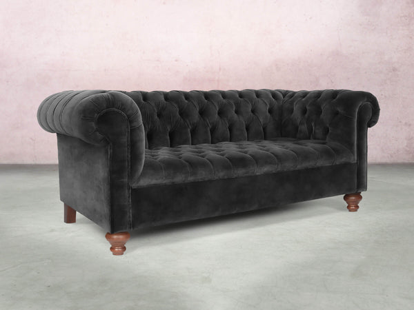 Elsa 3 Seat Chesterfield Sofa In Black Cat Vintage Velvet