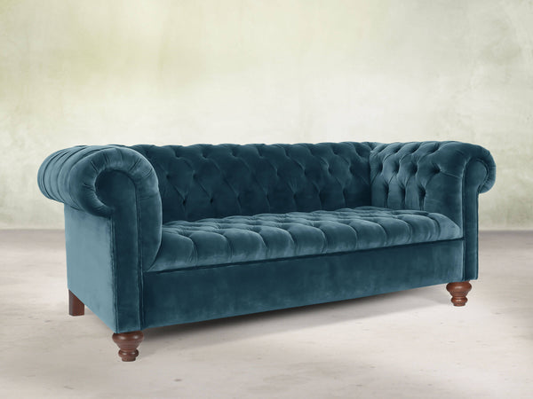 Elsa 3 Seat Chesterfield Sofa In Blue Lush Velvet