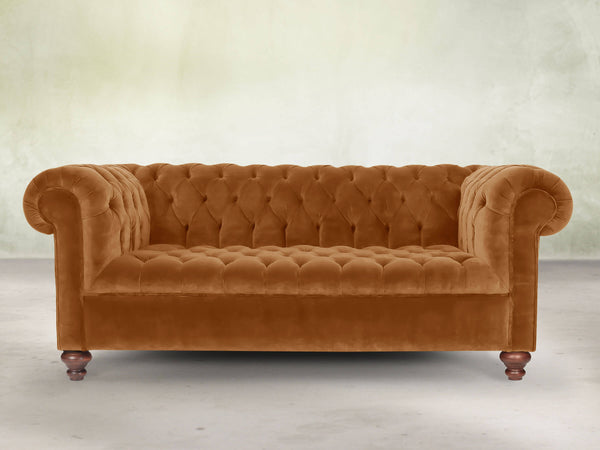 Elsa 3 Seat Chesterfield Sofa In Burnt Orange Lush Velvet