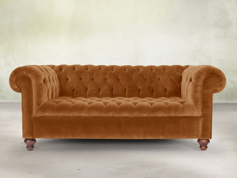 Elsa 3 Seat Chesterfield Sofa In Burnt Orange Lush Velvet