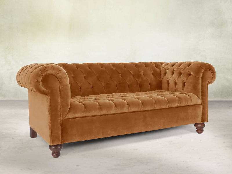 Elsa 3 Seat Chesterfield Sofa In Burnt Orange Lush Velvet